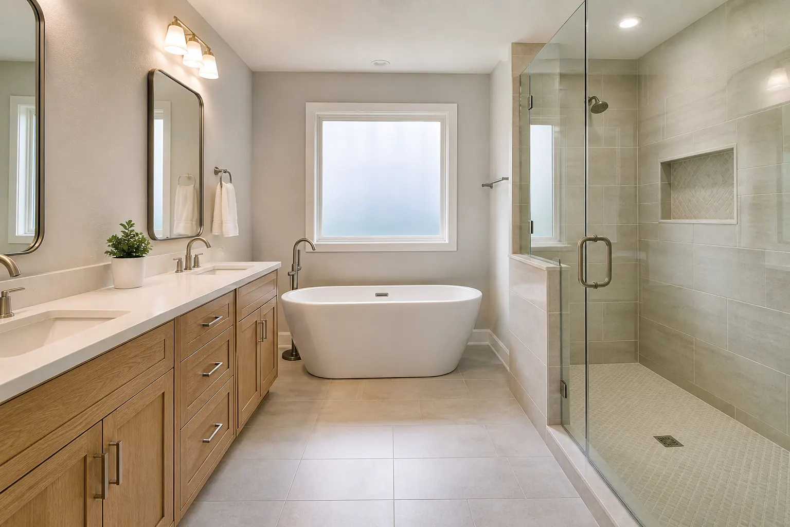 Quiet Primary Retreat: bathrooms project, A calm primary bath that balances an open shower, useful storage, and finishes made for daily life.
